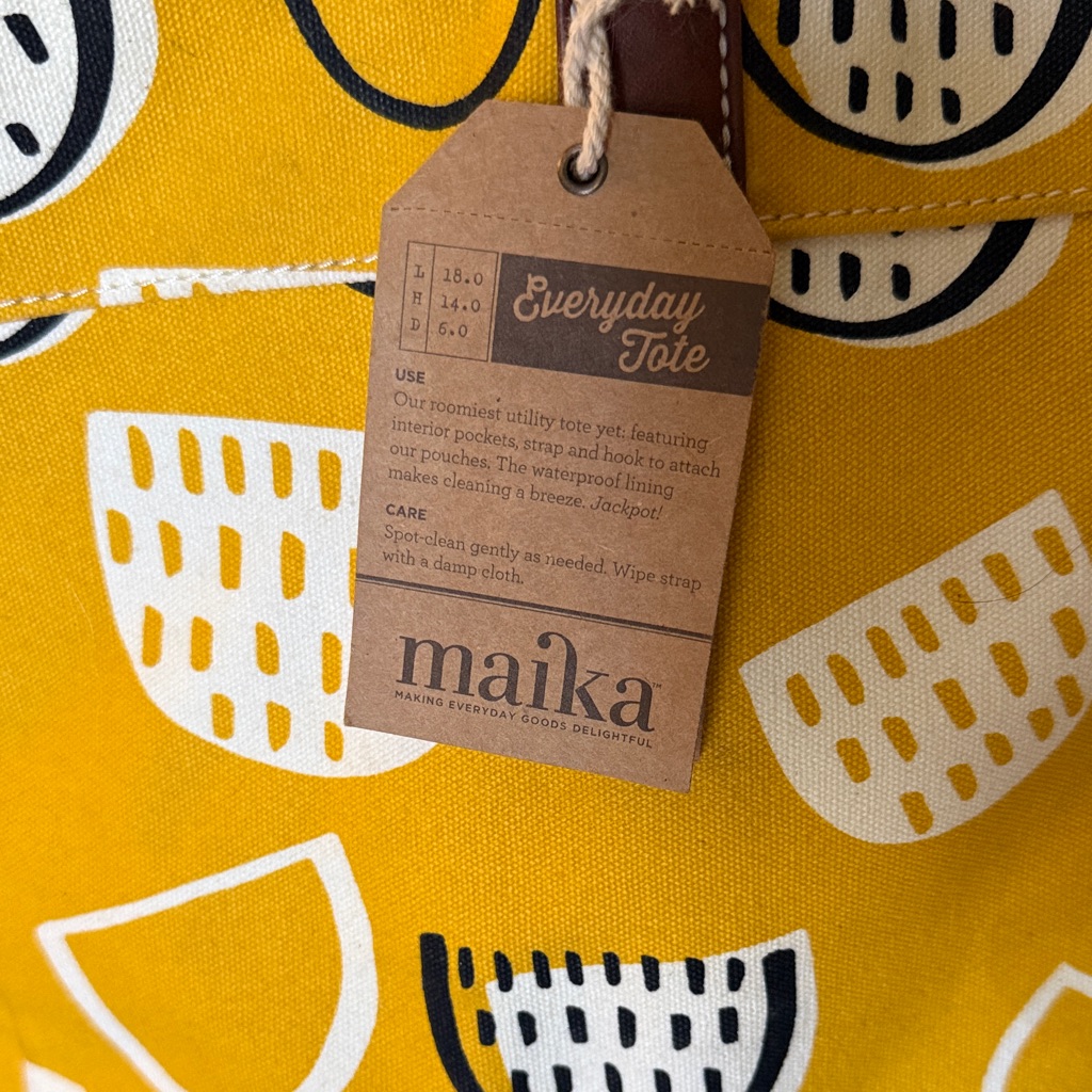 Maika Mustard Yellow Patterned Canvas Tote Bag With Brown Handles — image 2 of 8